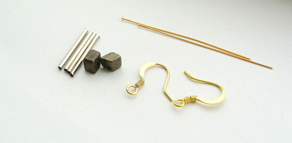 earrings, jewelry, minimalist, tube, bar, simple, pyrite, gemstone