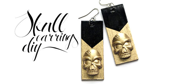 earrings, jewelery,jewelry,skull,wood